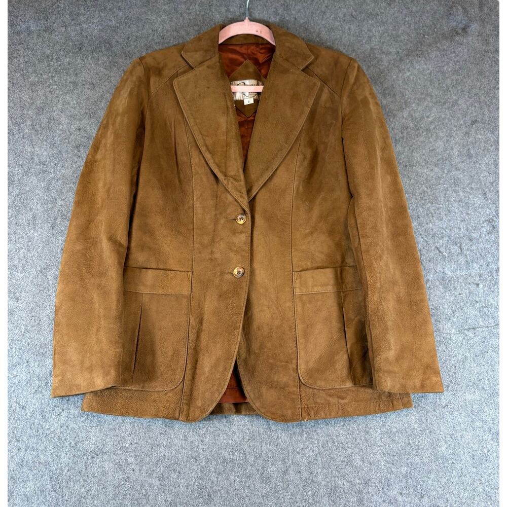 VTG 70s Remy Suede Leather Blazer Womens 8 Brown Two Button Notched Western Yoke